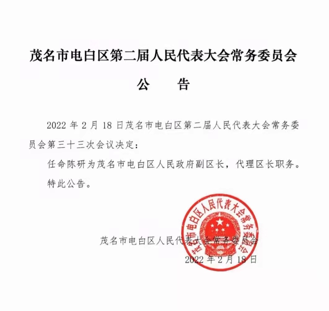 电白县人民政府办公室人事任命推动县域治理升级